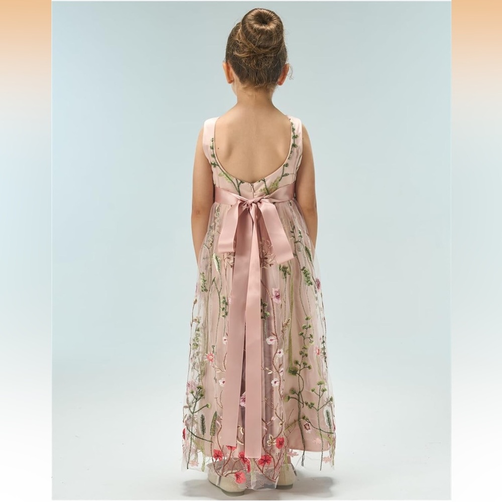 Floral Embroidered Pink Flower Girl Dress 4T - Picture 2 of 14